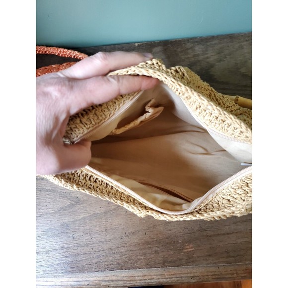 Woven Straw Purse Handbag Soft Side with Bamboo Handle Unbranded - Picture 10 of 11